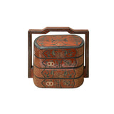 Chinese Brick Red Lacquer Color Treasure Graphic Stack Box Basket ws3912S