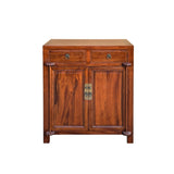 Oriental Chinese 2 Drawers Wood Pattern Brown Credenza Console Cabinet ws3981S