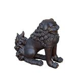 Chinese Oriental Rustic Bronze Metal Foo Dog Lion Fengshui Display Figure ws3988S