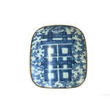 5.25" Chinese Old White Base Blue Scroll Happiness Porcelain Art Pewter Box ws4024S