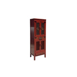 Distressed Brick Red Slim Wood Carving Shutter Doors Storage Cabinet ws4060S