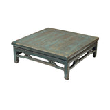 Chinese Distressed Turquoise Aqua Blue Low Square Coffee Table ws4069S