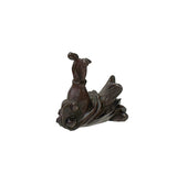 2" Oriental Brown Wood Carved Koi Fish Accent Pen Display Stand Rest ws4075S