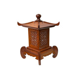 Oriental Medium Brown Wood Square Tower Pagoda Shape Table Lamp ws4113S