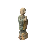 Chinese Rustic Wood Standing Prayer Hands Lohon Monk Statue ws4166S