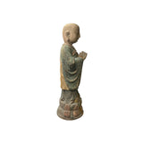 Chinese Rustic Wood Standing Prayer Hands Lohon Monk Statue ws4167S