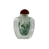 Chinese Inside Green White Flower Bird Graphic Glass Art Bottle ws4168S