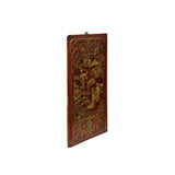 Chinese Vintage Wood Red Golden Relief Carving Wall Hanging Art Plaque ws4176S