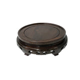 6" Oriental Wire Inlay Brown Wood Round Table Top Display Stand Riser ws4183S