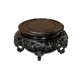 8.25" Dark Black Brown Dragon Motif Round Wood Display Stand ws4219S