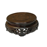 4.75" Dark Brown Dragon Scroll Relief Motif Round Wood Display Stand ws4232S