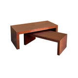 Set of 2 Simple Plank Wood Brown Rectangular Coffee Table Stand ws4251S