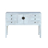 Distressed Off White Tall Moon Face 6 Drawers Slim Foyer Side Table ws4254S