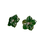 Pair Dark Green Jade Stone Flower Petal Shape Earrings ws4268S