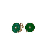 Pair Round Circle Shape Green Jade Stone Stud Earrings Clip ws4269S