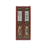 Pair Vintage Red Green Yellow Fujian Relief Carving Door Panels ws4270S