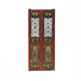 Pair Vintage Red Green Yellow Fujian Relief Carving Door Panels ws4271S