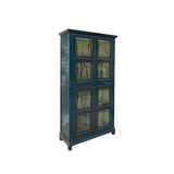 Distressed Teal Blue Rim Olive Green Doors Tall Armoire Storage Cabinet ws4317S