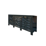 Distressed Gray Lacquer Cross Lattice Pattern Doors Sideboard Console Cabinet ws4318S