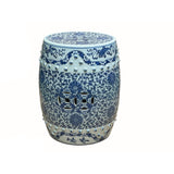 Oriental Blue and White Blossom Flowers Double Coins Porcelain Round Stool Table ws4320S