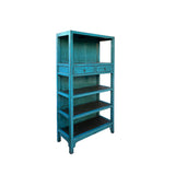 Distressed Turquoise Blue Rattan Shelves Bookcase Display Cabinet ws4321S