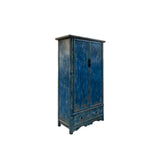 Distressed Bright Blue Tall Oriental Noodle Cabinet Storage Armoire ws4322S