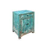 Distressed Turquoise Aqua Blue Small Cabinet End Table Nightstand ws4326S