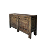 Distressed Olive Lacquer Scroll Motif Doors Credenza Sideboard Console Table ws4369S