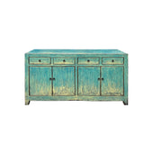 Chinese Oriental Distressed Turquoise Blue Sideboard Buffet Table Cabinet ws4371S