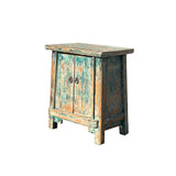 16.25" Oriental Distressed Teal Blue 2 Doors End Table Nightstand Chest ws4413S