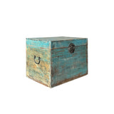 Distressed Pastel Blue Rectangular Moon Face Wood Trunk Box ws4418S