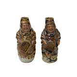 Pair Ceramic Handmade Brown Cheerful Basket Holding Jovial Figure Vases ws4443S