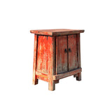 16.25" Oriental Distressed Orange Red 2 Doors End Table Nightstand Chest ws4447S