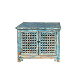 Distressed Fade Turquoise Blue Latticewook Doors Credenza Storage Cabinet ws4448S