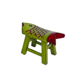 Distressed Lime Green Red Head Tail Small Fish Shape Wood Stool ws4452S