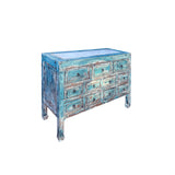 Distressed Turquoise Blue Stone Top 11 Drawers Credenza Sideboard Cabinet ws4463S