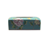 Teal Blue Flower Bird Graphic Rectangular Porcelain Tissue Box Cover ws4820DS