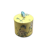 4.25" Yellow Flower Bird Graphic Porcelain Round Container Box ws4822S