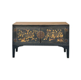 Vintage Black Base Golden Flower Birds Graphic Credenza Console Table ws4824S