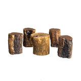 Set of 5 Raw Wood Rough Grain Finish Irregular Shape Short Stool Table ws4826S