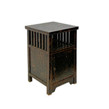 Distressed Crackle Black Lacquer Open Shelf End Table Nightstand ws3034S