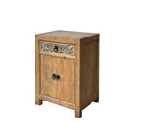 Chinese Rustic Raw Wood Flower Carving Nightstand Side Table Cabinet cs1317S