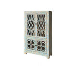 Distressed Aqua Blue Latticework Glass Doors China Bookcase Cabinet cs1335S