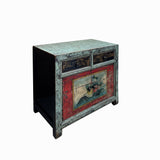 Chinese Distressed Blue Green Red Graphic Sideboard Console Cabinet cs7705S