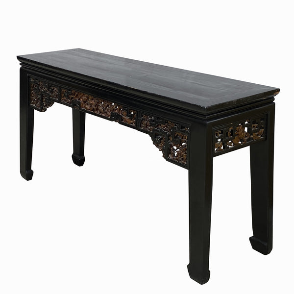 Chinese Vintage Black Golden Carving Long Altar Console Table cs7749S ...