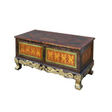 Four Side Carving Painted Vintage Tibetan Low Table Cabinet - Handcrafted Coffee Table cs975S