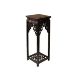 3.5" Dark Brown Scroll Pattern Square Tall Slim Wood Display Stand Riser st1058AS