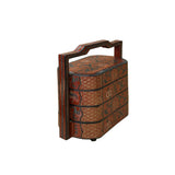 Chinese Brick Red Lacquer Color Treasure Graphic Stack Box Basket ws3893S