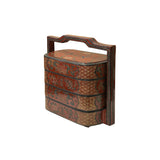 Chinese Brick Red Lacquer Color Treasure Graphic Stack Box Basket ws3917S