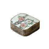 3.5" Chinese Old White Base Pink Flower Graphic Porcelain Art Pewter Box ws3961S